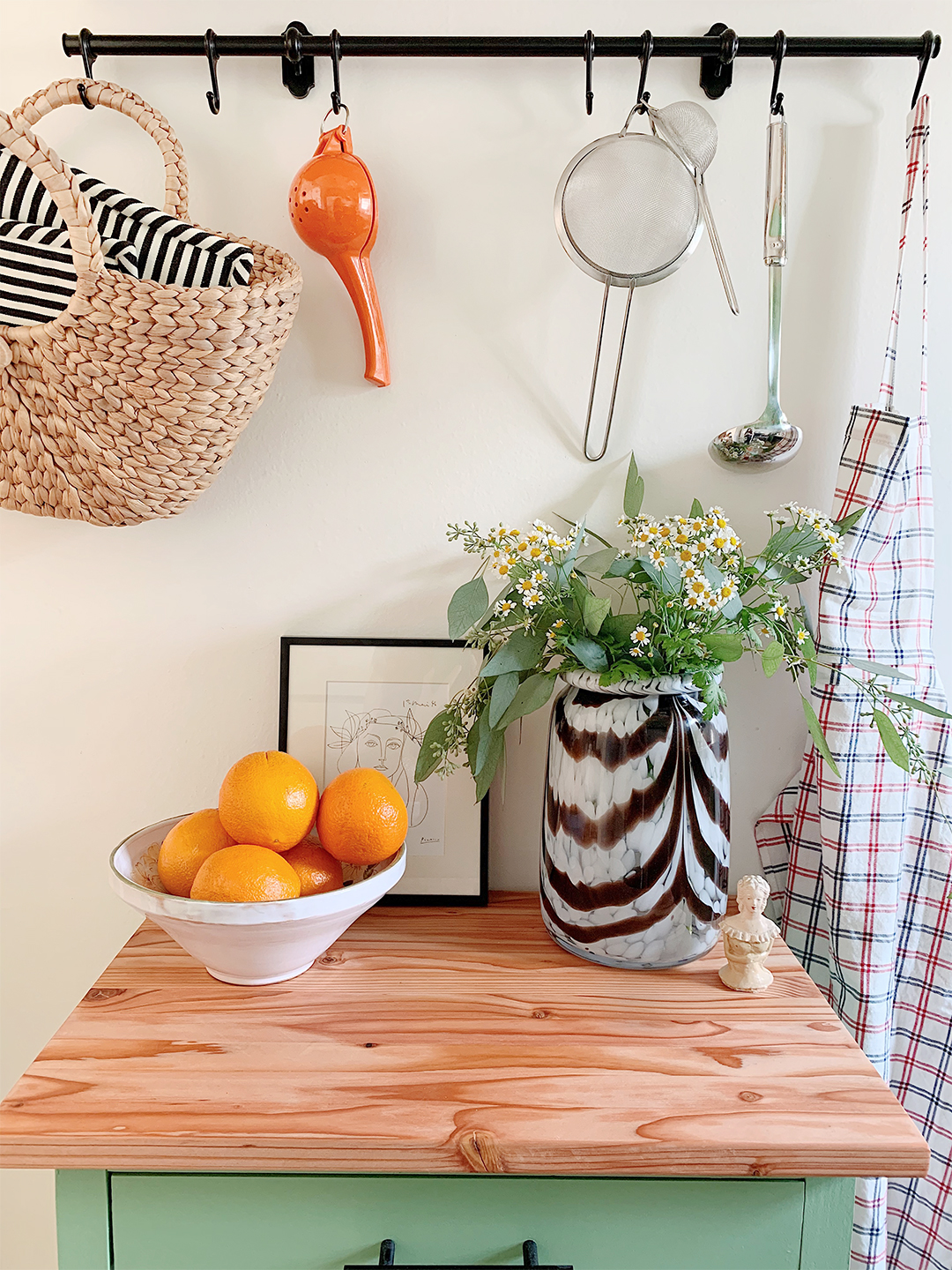 small breakfast cart with wood top