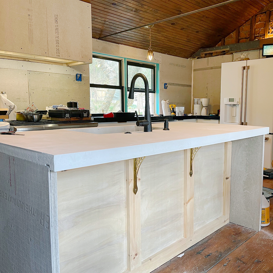 concrete kitchen island countertop in progress