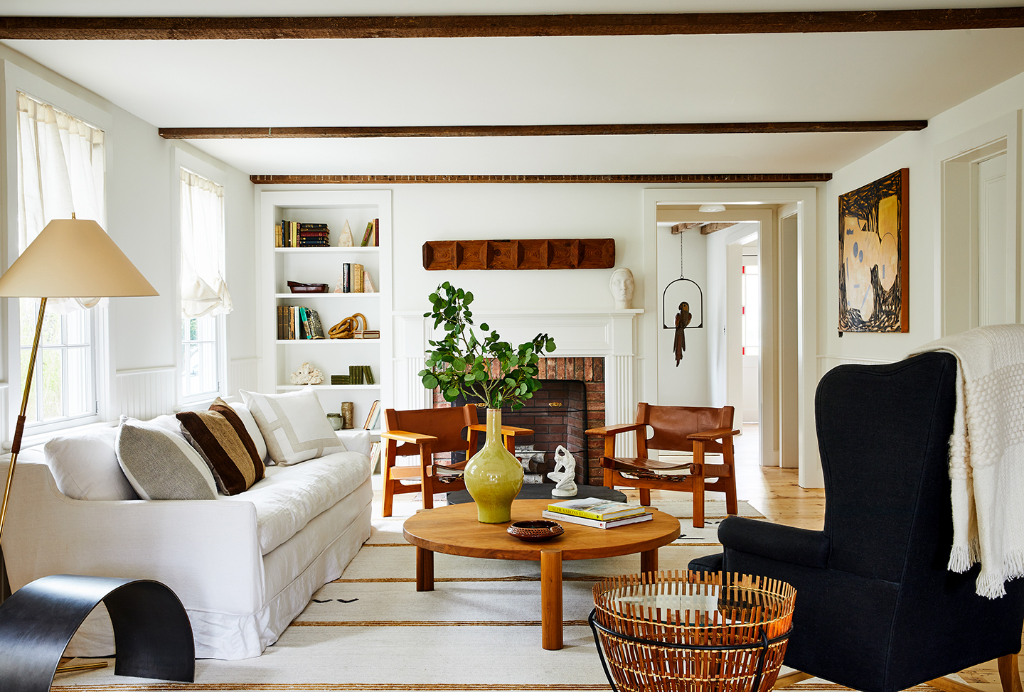 living room with white sofa