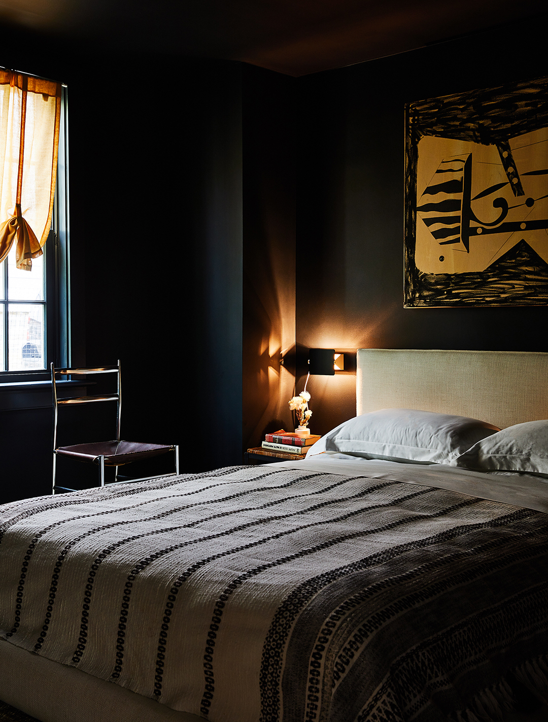 bedroom with black walls