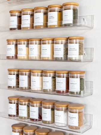 spices on acrylic shelves