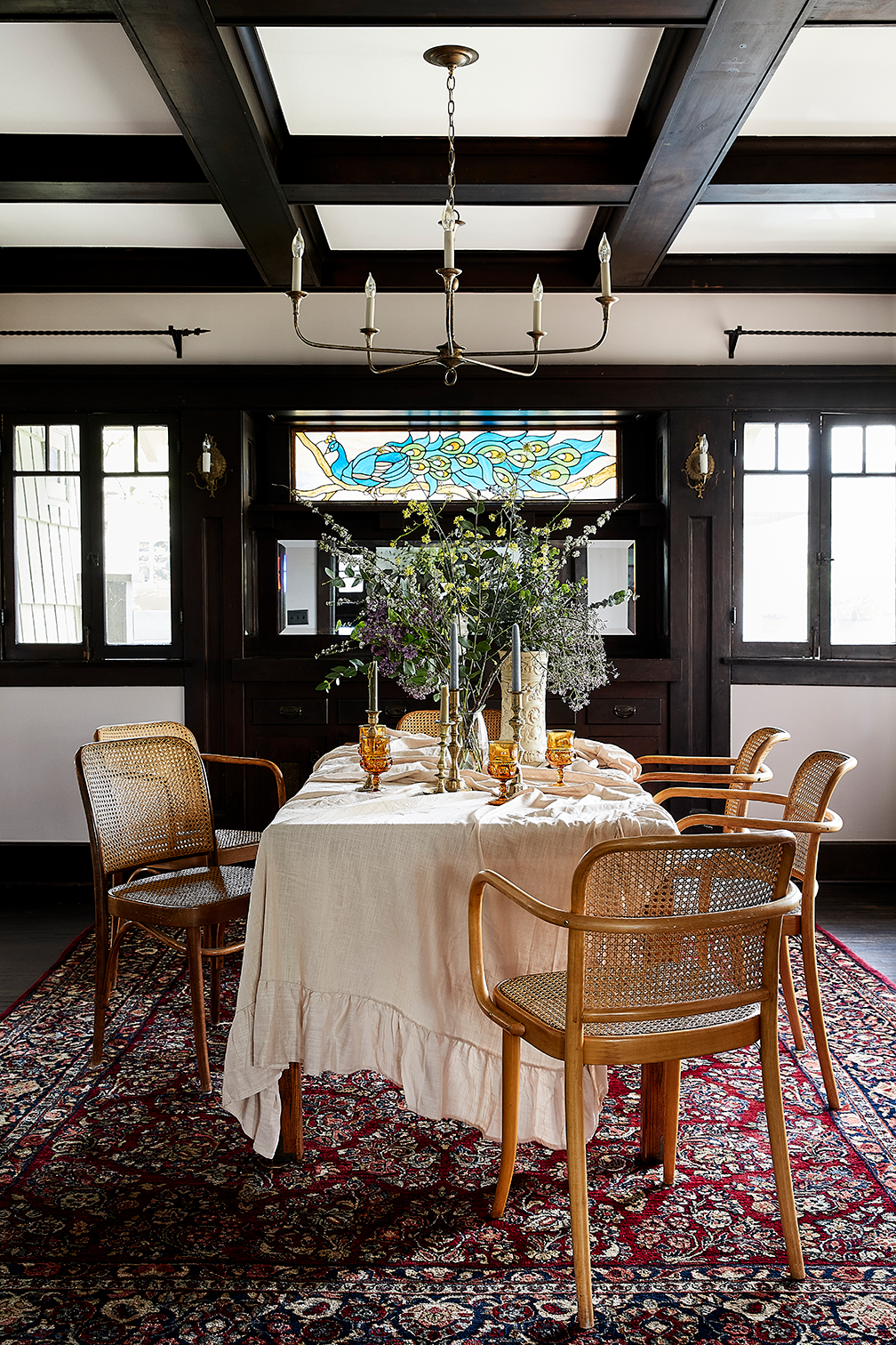 cane chairs around table