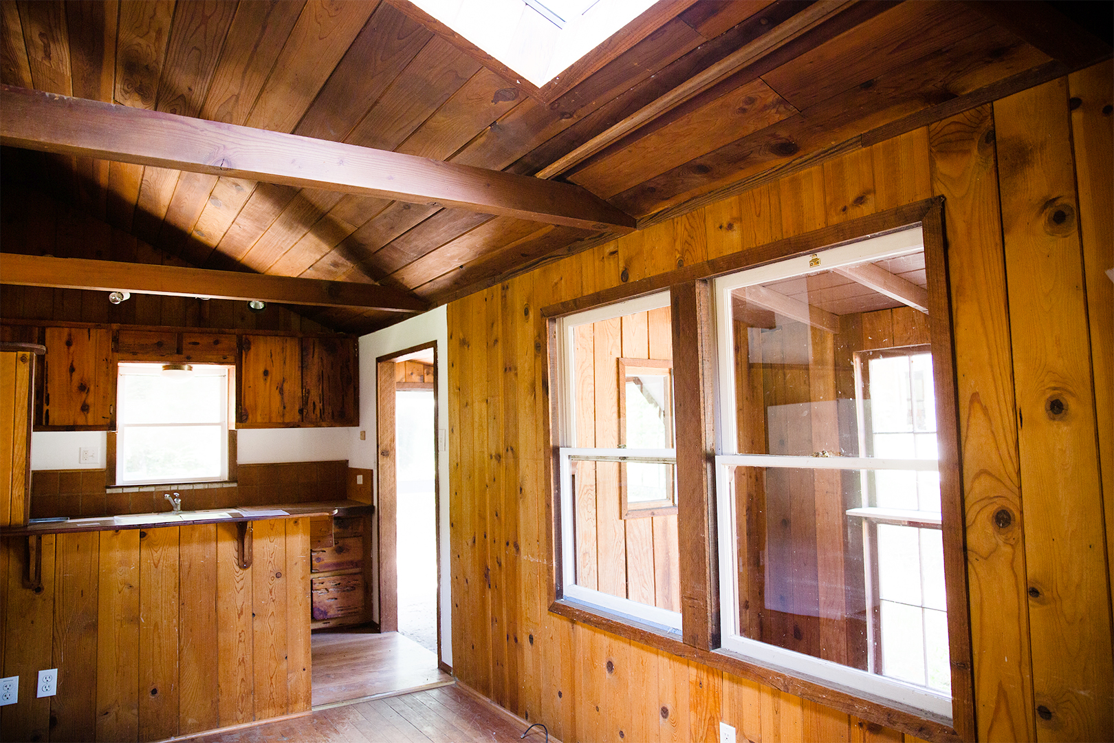 cabin living room before renovation