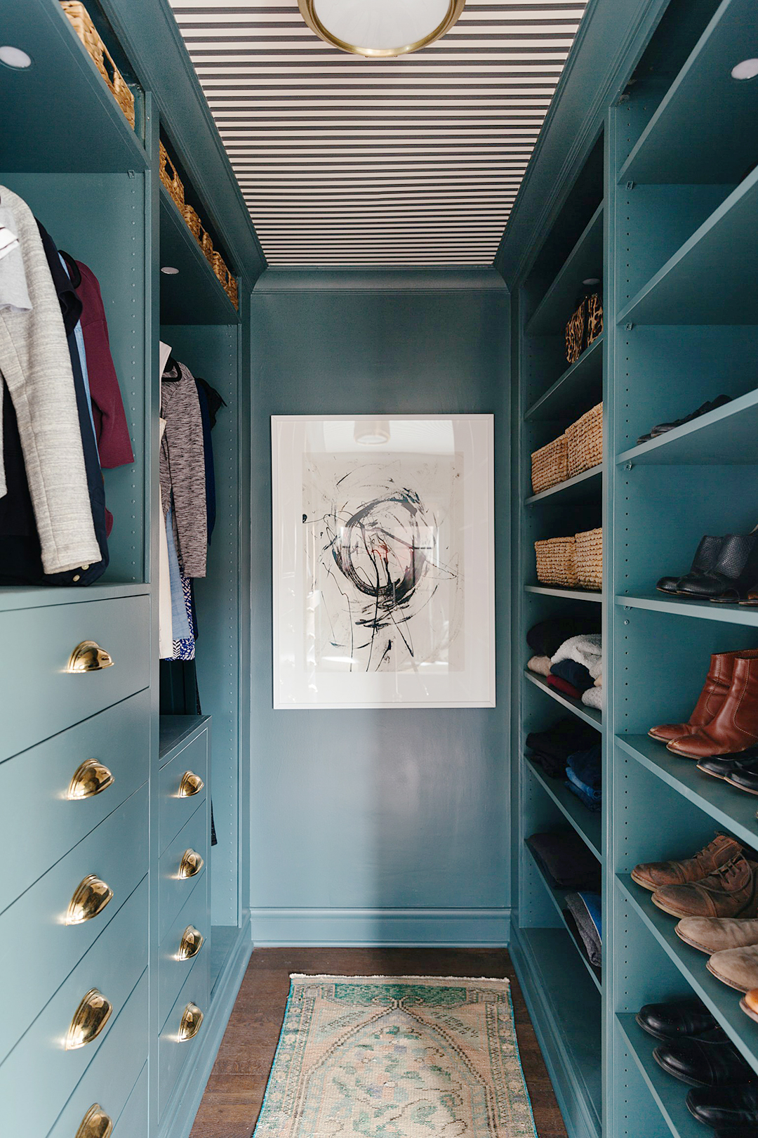 blue green walk in closet