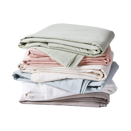  Stack of Percale sheets by Hawkins New York in pastel colorways