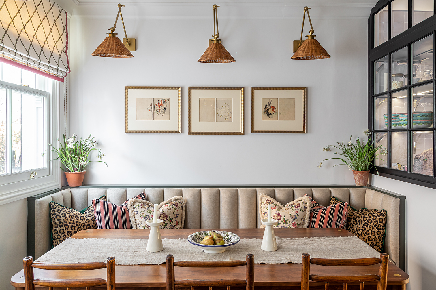 channel-tufted kitchen banquette