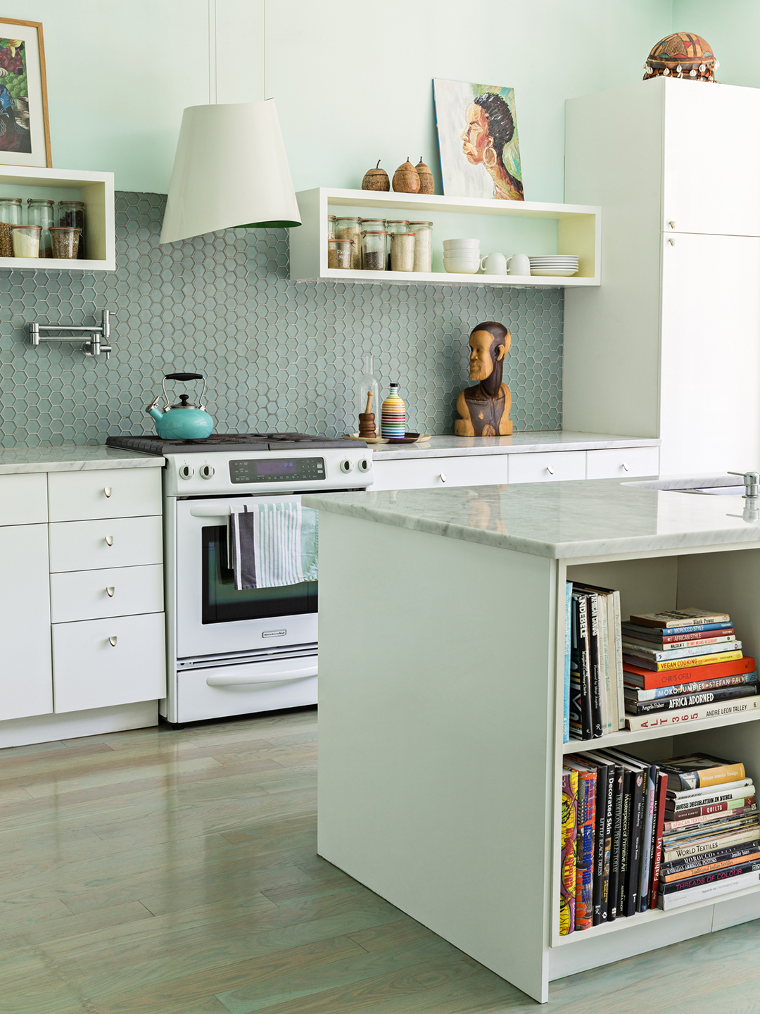 blue-green kitchen walls