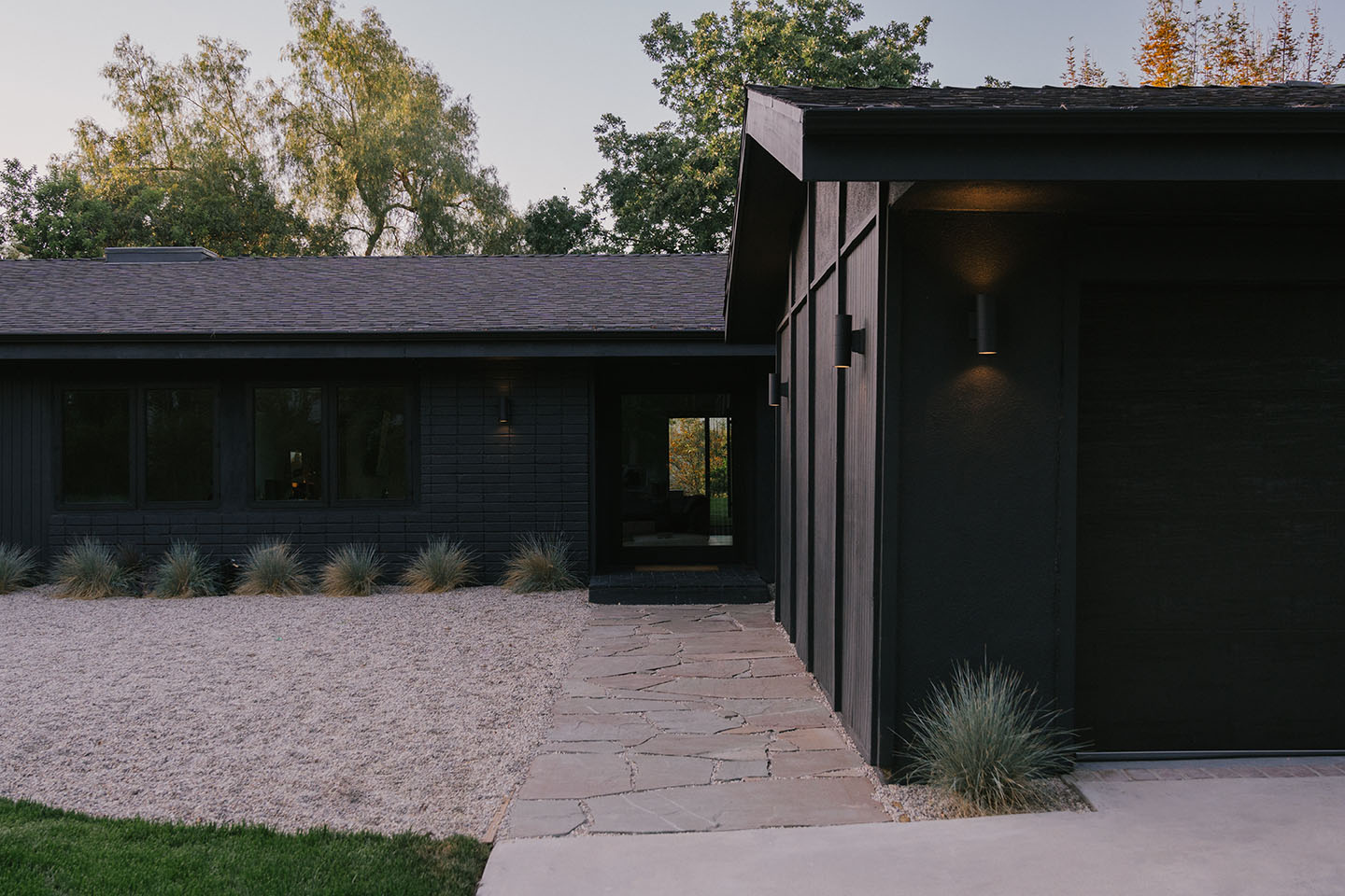 ranch home with black exterior