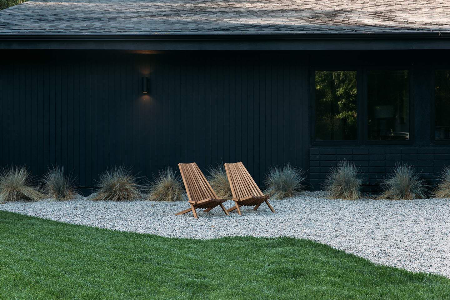 front of black home exterior