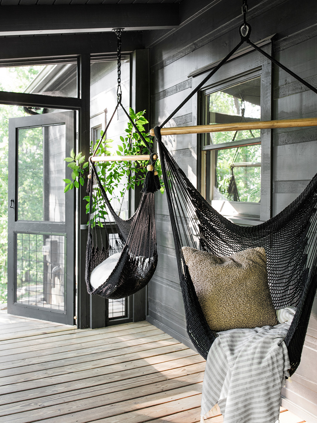 swing chairs on porch