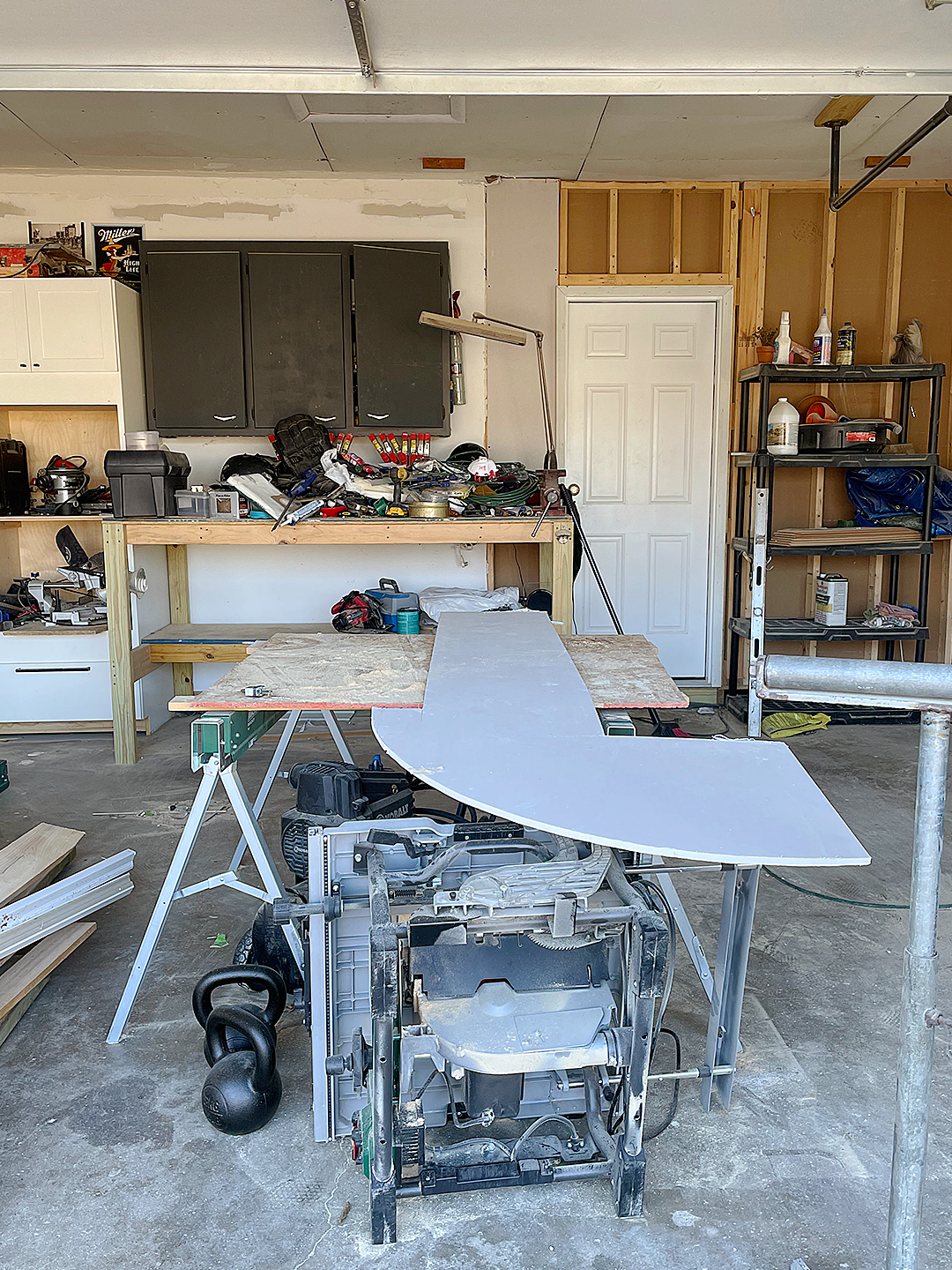 wood being worked on in garage