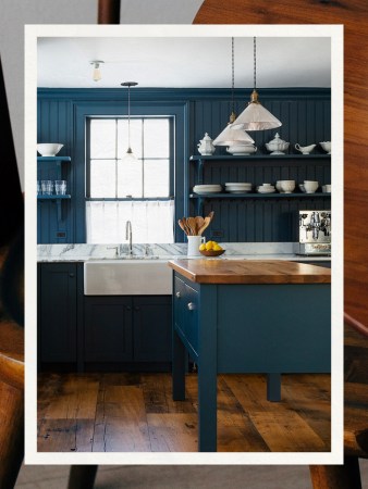 Blue Kitchen Wood Farmhouse Sink