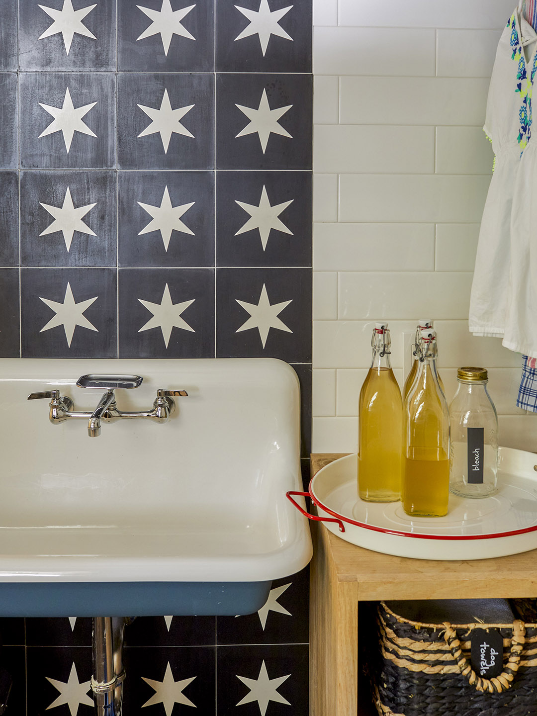 star tile behind laundry room sink