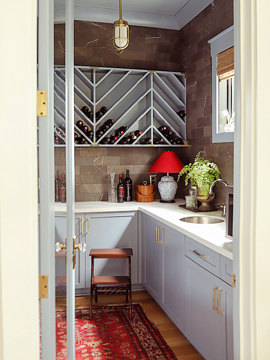 walk in pantry with wine storage