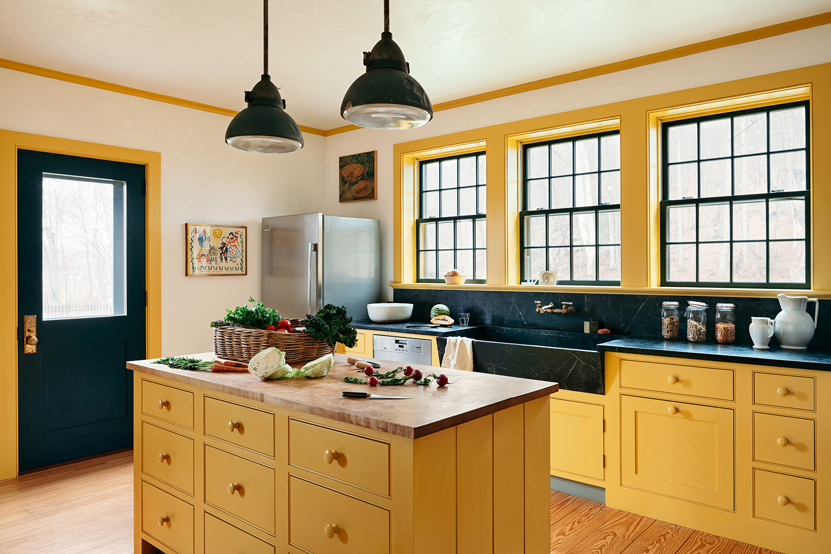 yellow kitchen island