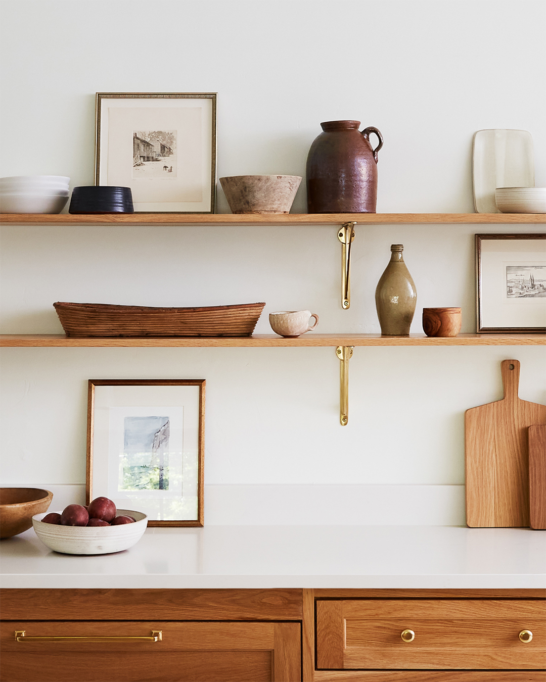 wood open shelves