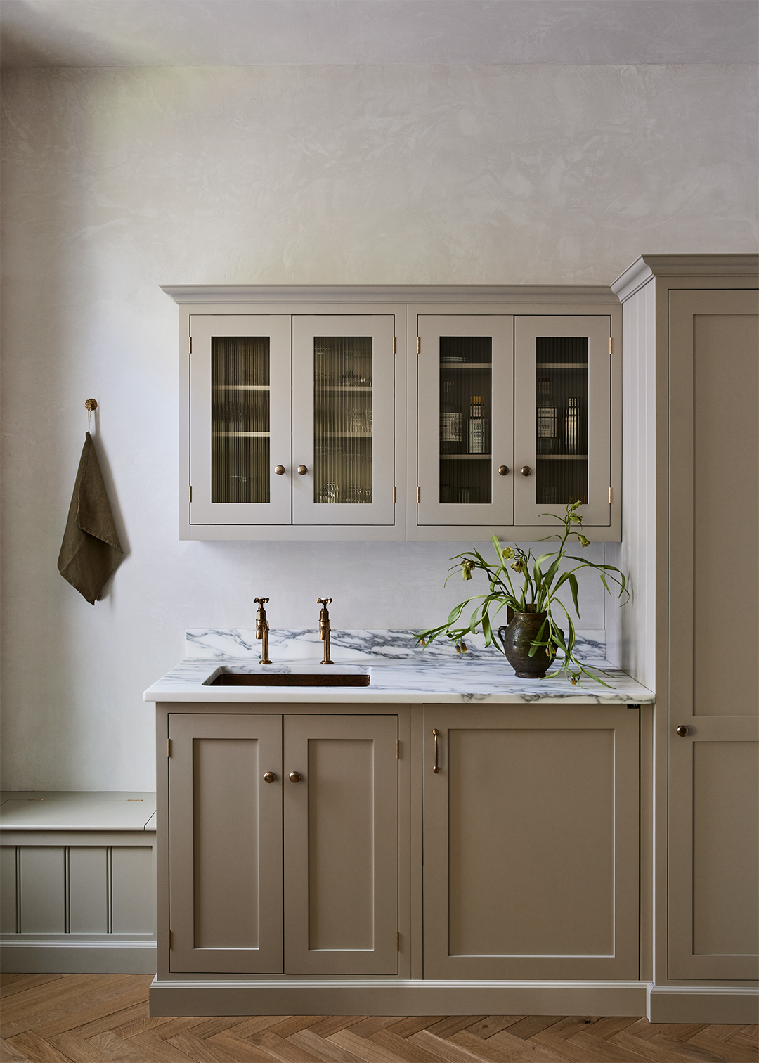 olive green mudroom cabinets