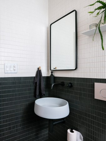 sink in corner of bathroom