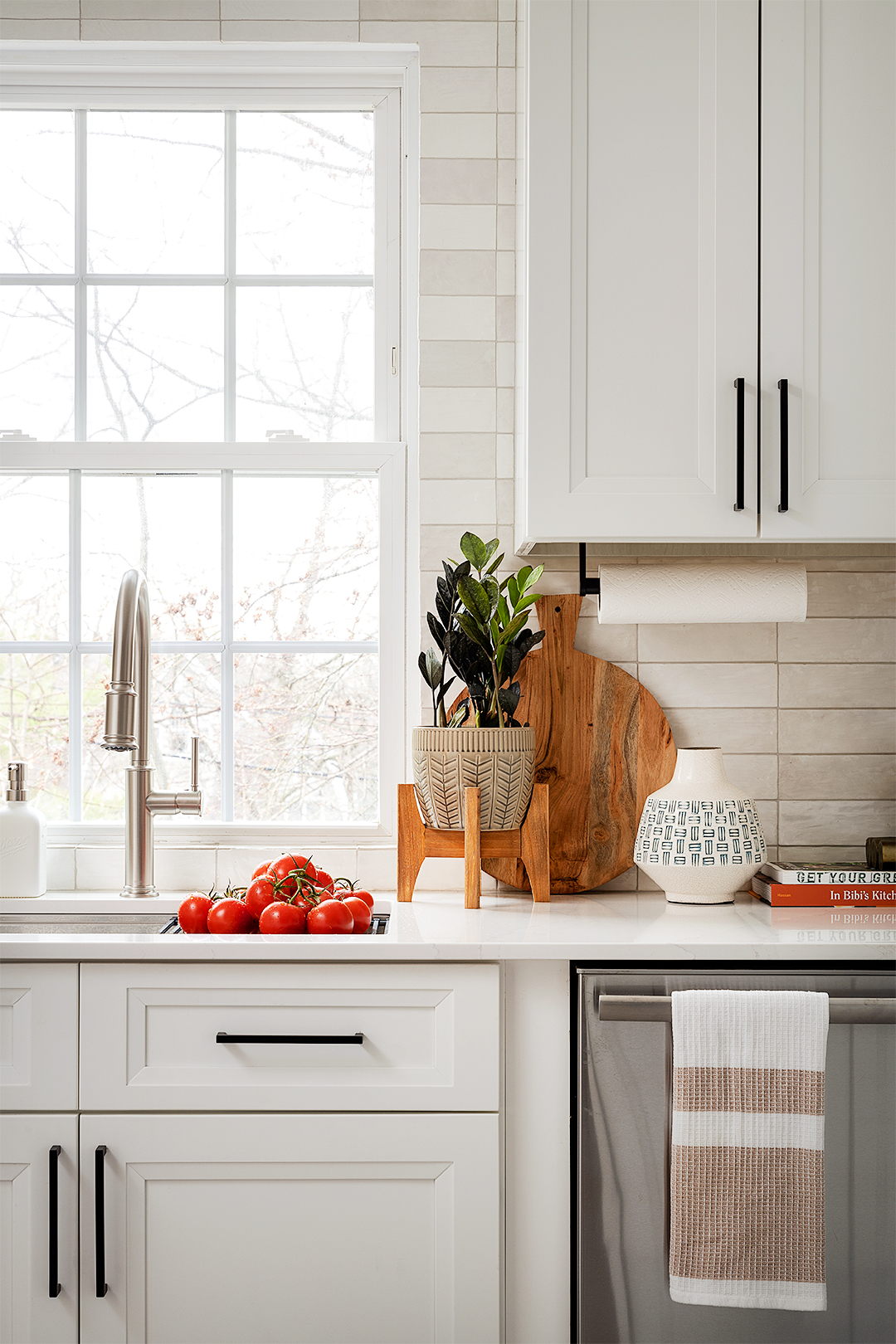 white cabinets near winodw