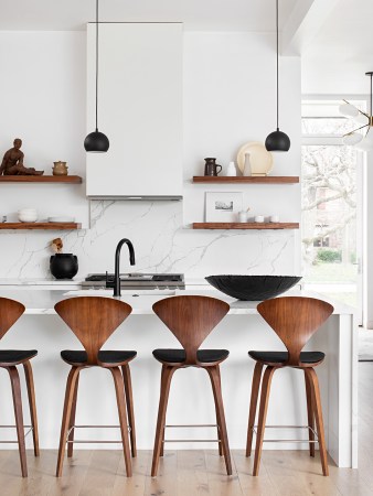 Vintage Norman Cherner Stools in White Kitchen