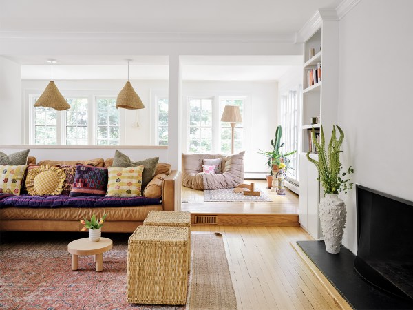 living room with leather sofa