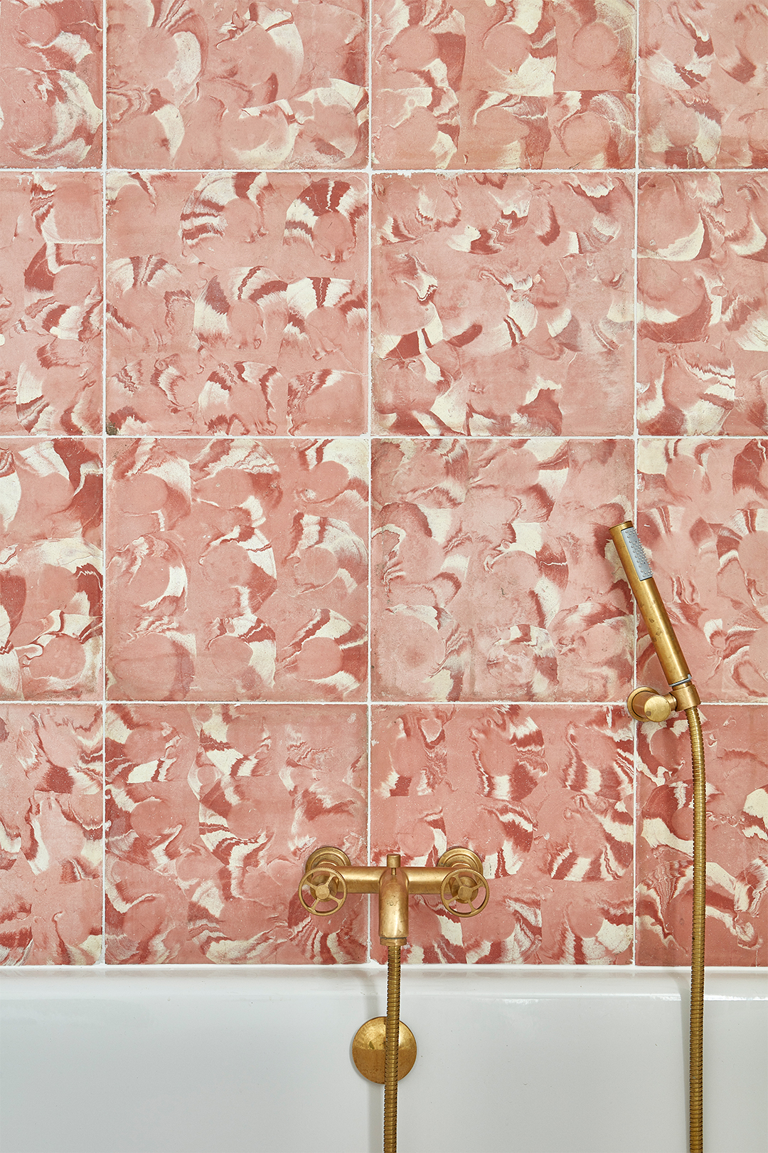 close-up of swirly pink tile