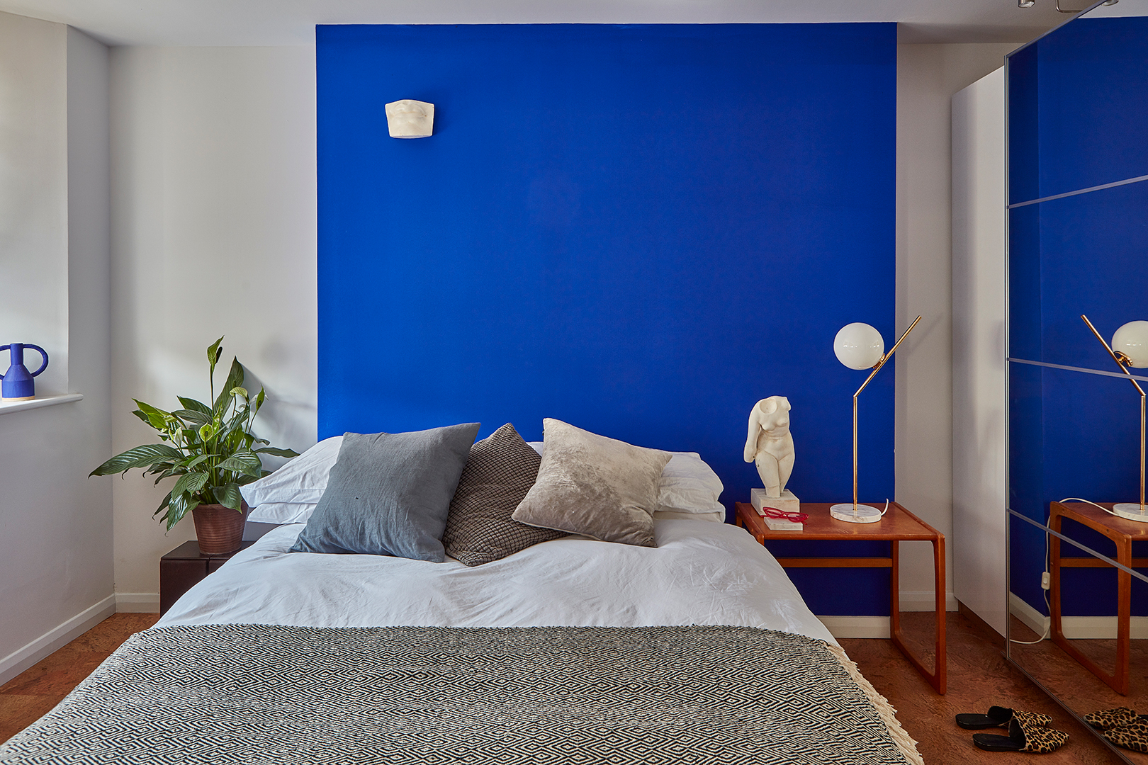 color-blocked blue bedroom
