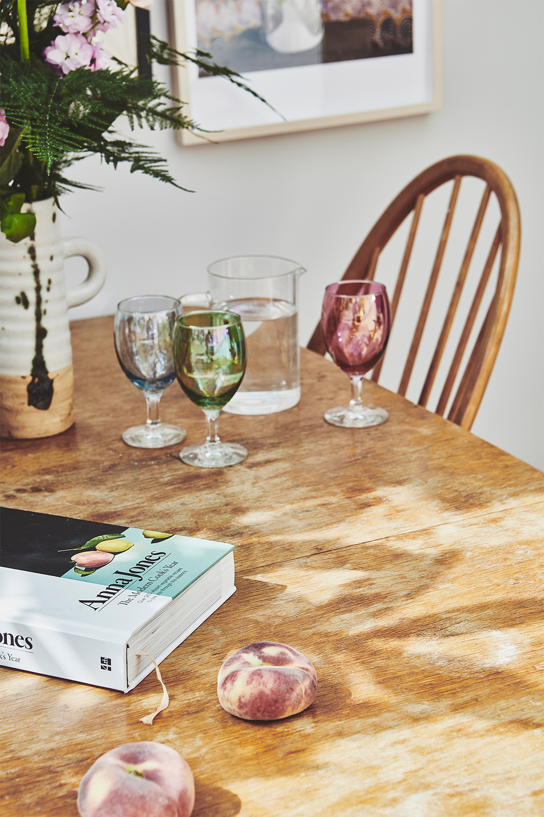 colorful wine glasses on table