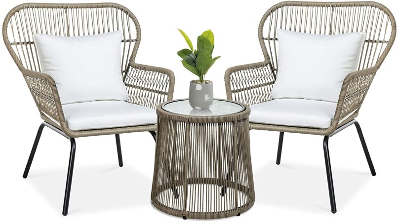  two outdoor chairs and side table