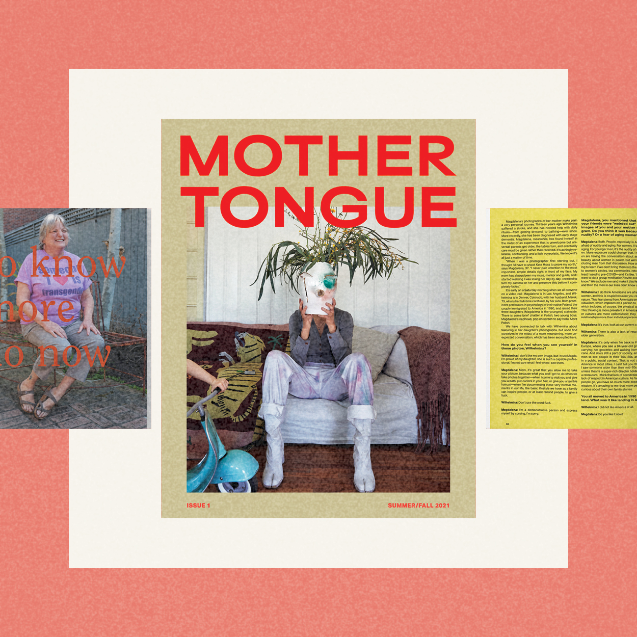 designed asset, mother tongue magazine, coral background