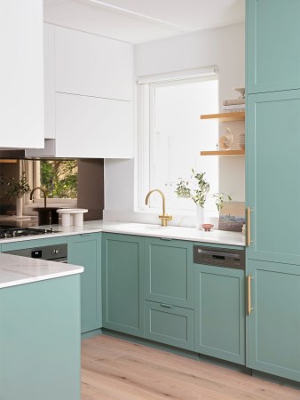 green lower cabinets