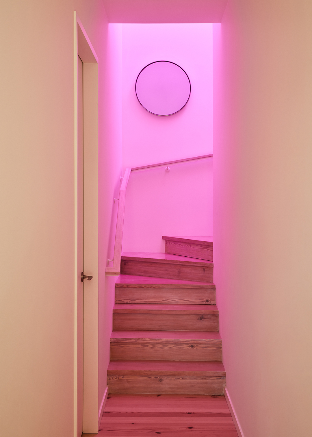 neon pink lighted stairwell