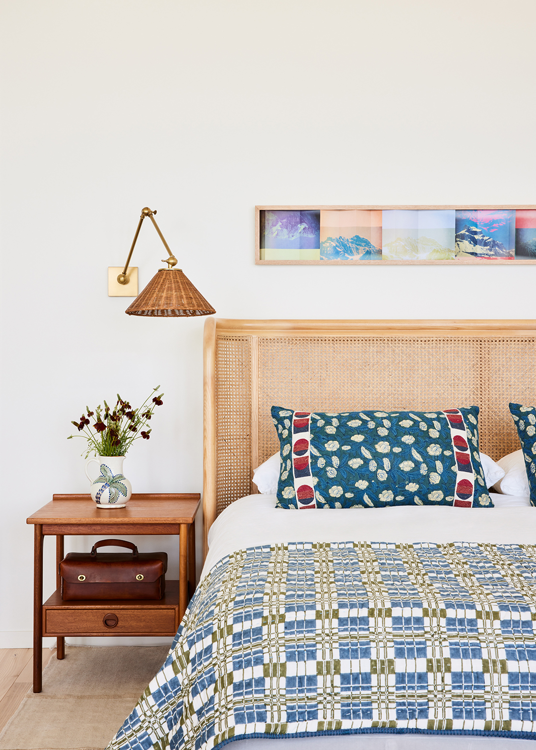 bedroom with cane headboard