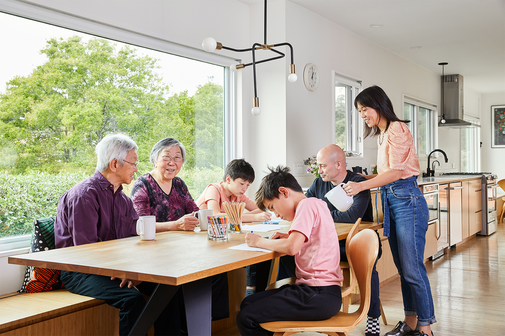 family gathered around dining table