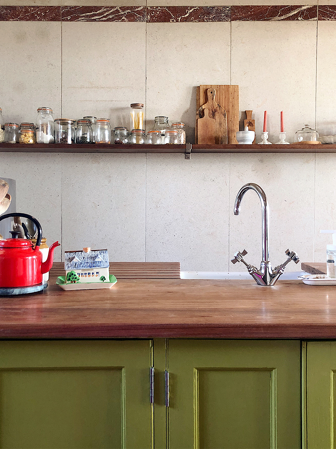 green kitchen island