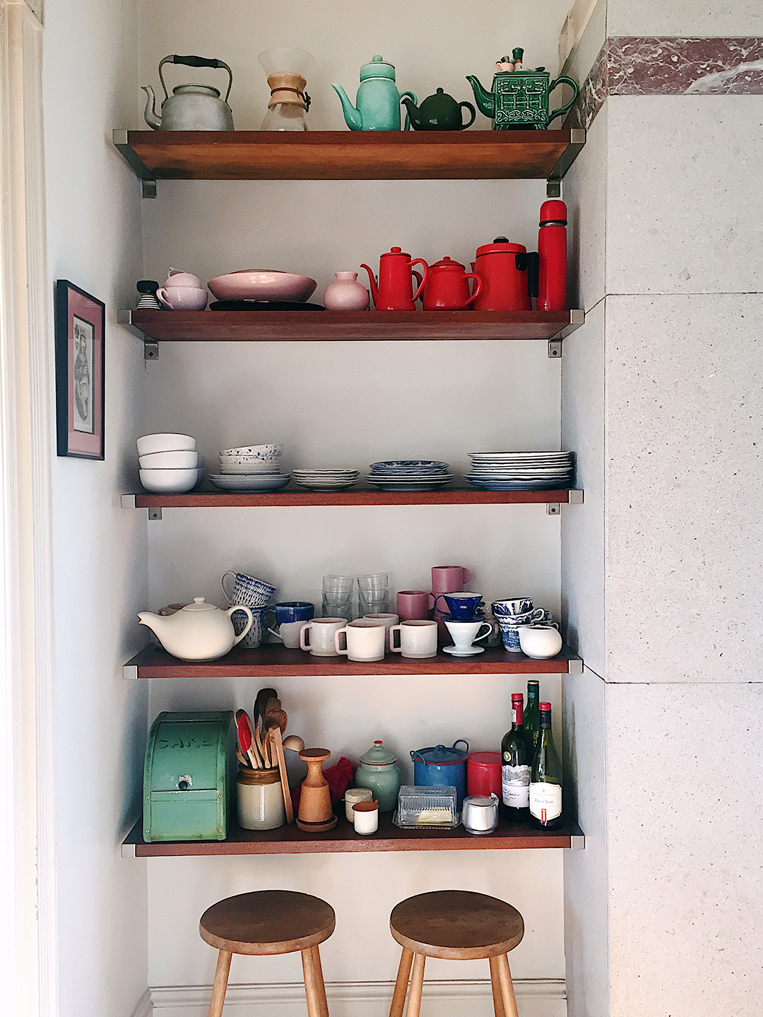 open shelving in kitchen