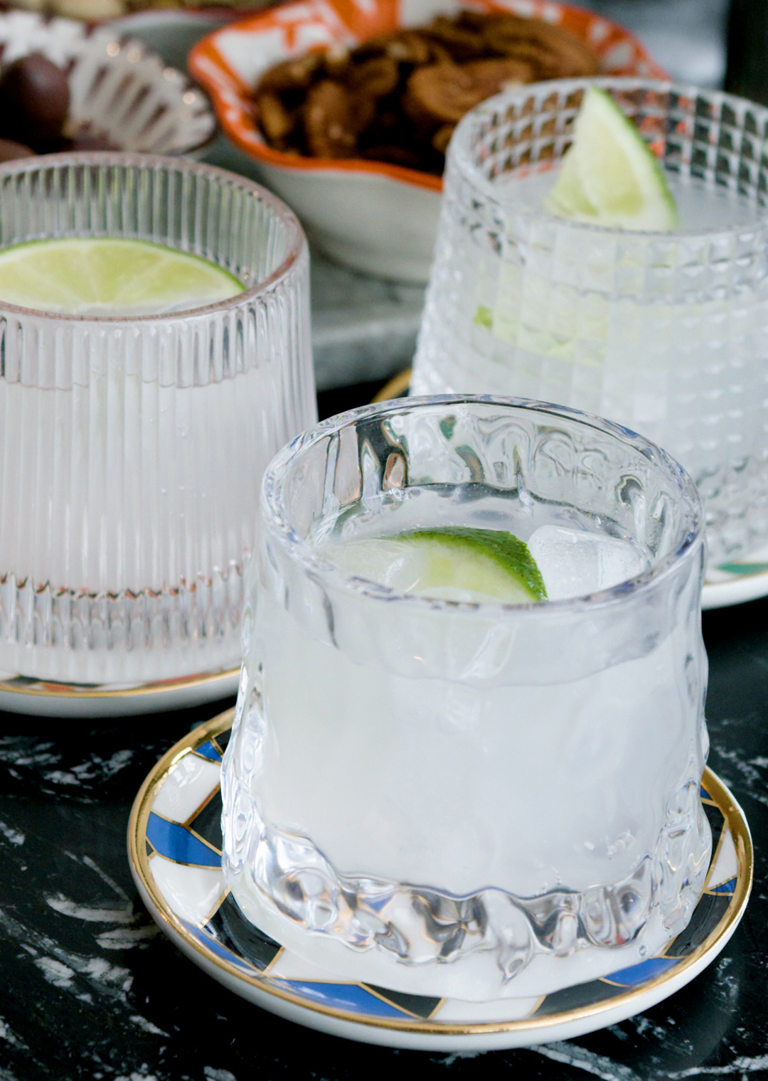 cocktails on geometric coasters