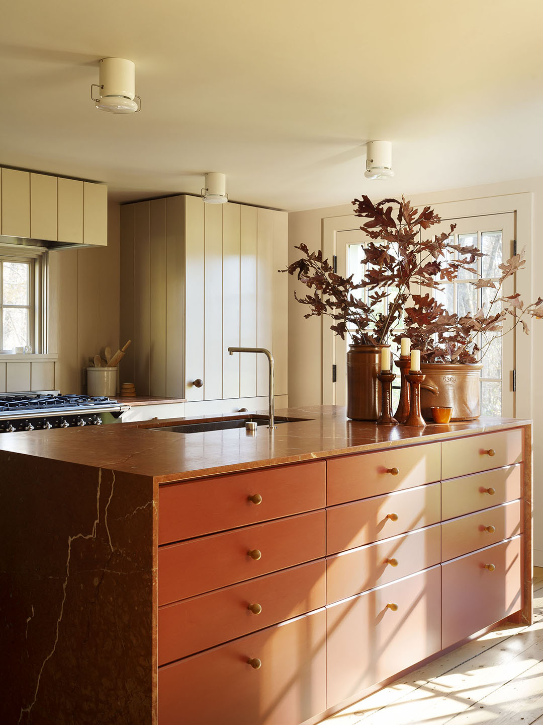 Kitchen island with many drawers