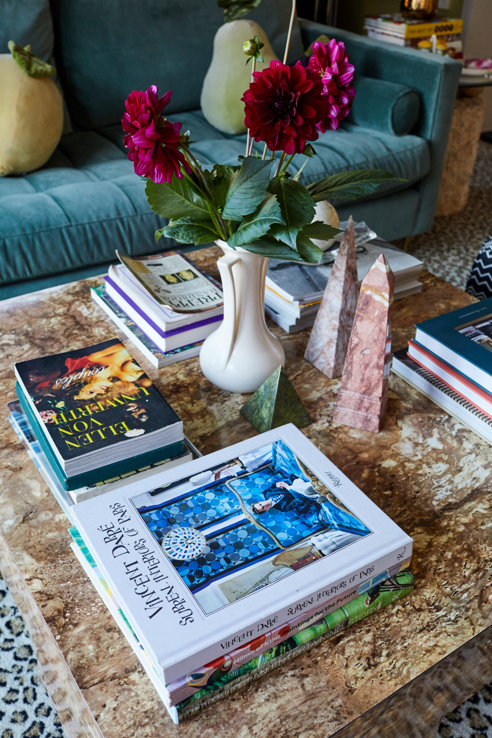 Coffee table books on display