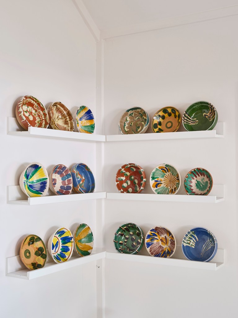bowls on shelves