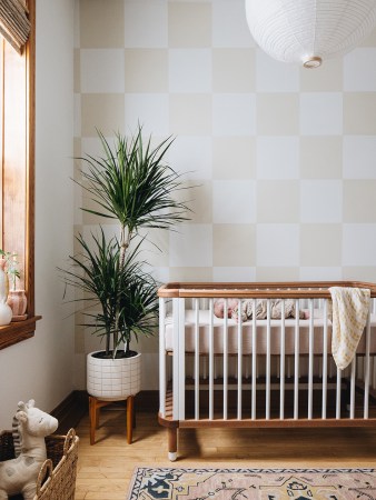 checkerboard nursery accent wall