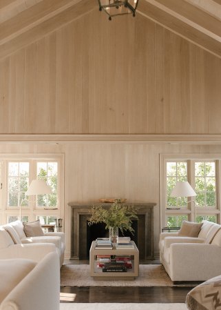 living room with wood paneling