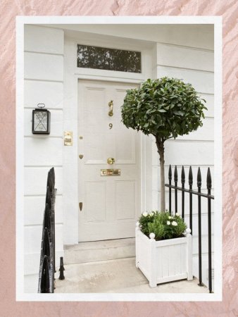 House Exterior by Farrow & Ball with Concrete Paint Entryway