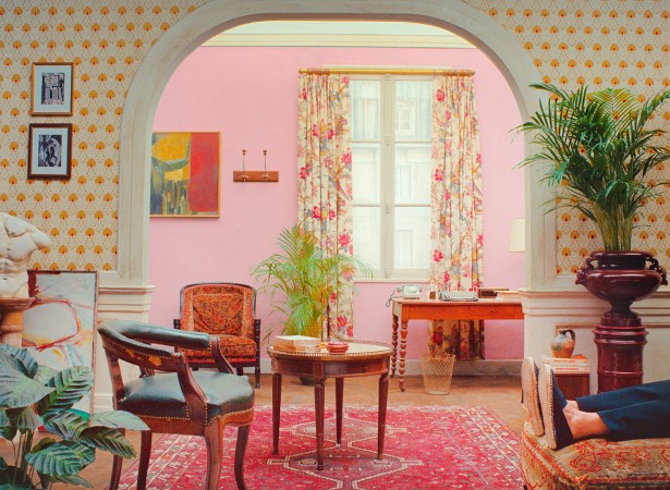 pink and green living room