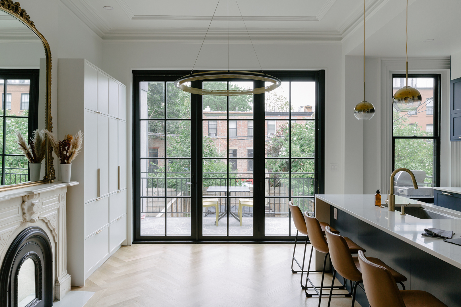 airy kitchen with glass doors