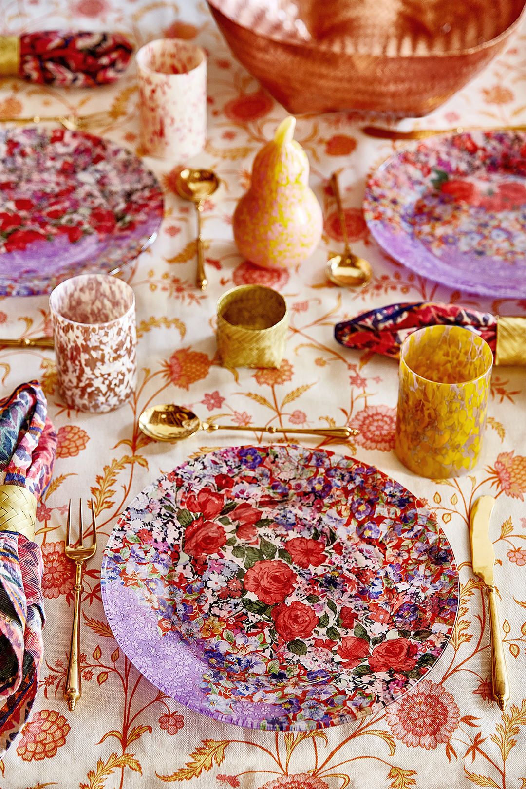 colorful and floral tablescape