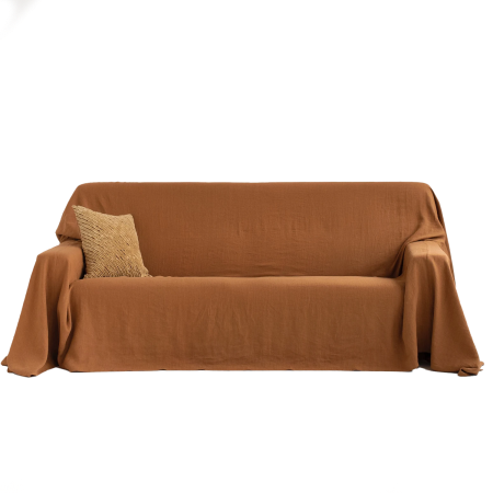  Rust Linen Couch Cover Draped Over Sofa with Pillow