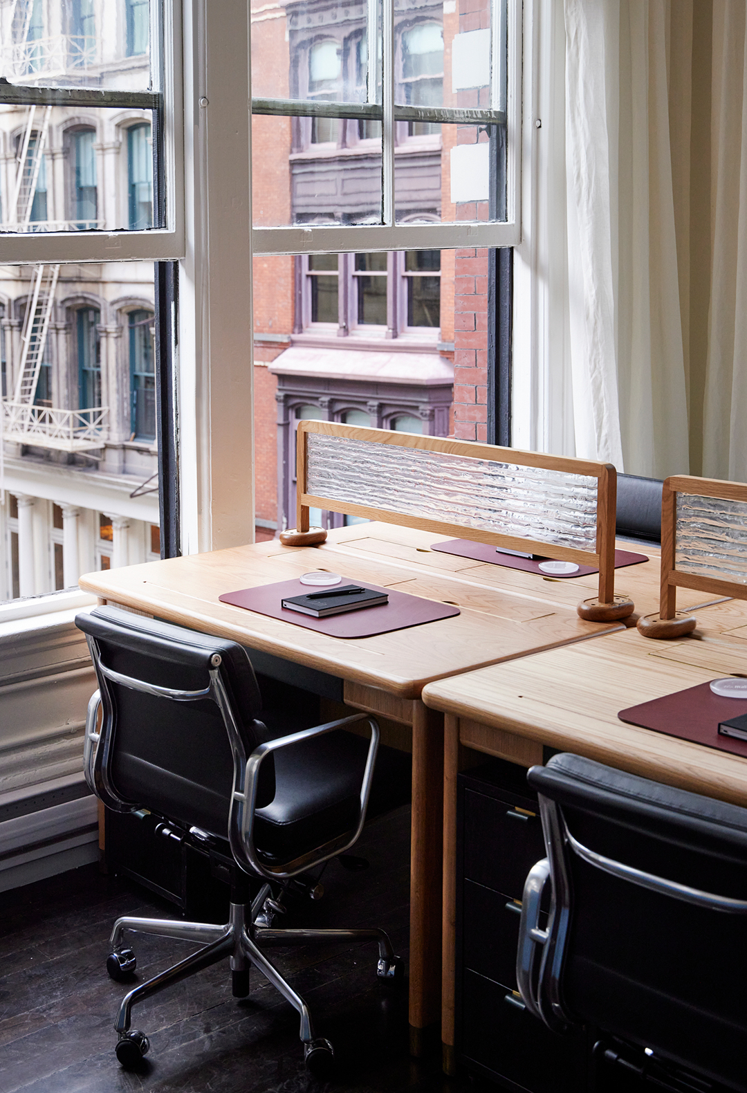 desk with glass divider