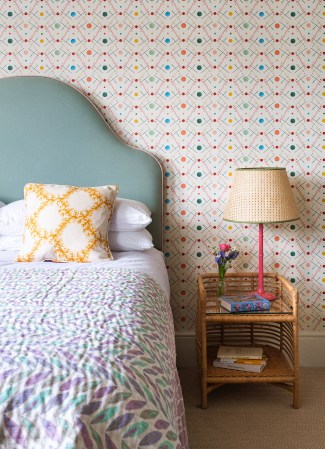 Curvy, Cushion Headboard and Rattan Side Table in Teen Bedroom