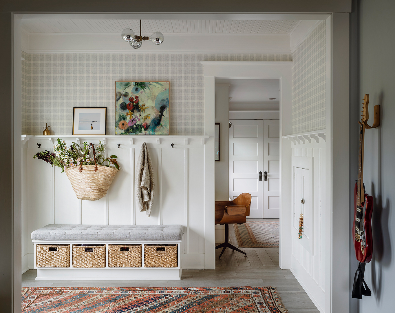 white farmhouse mudroom